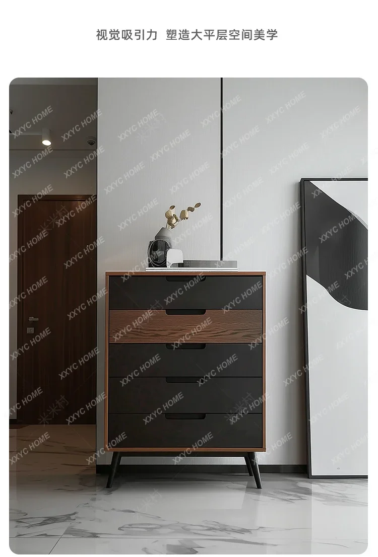 NN  Medieval high-end chest of drawers solid wood porch chest of drawers walnut bedroom storage wall cabinet