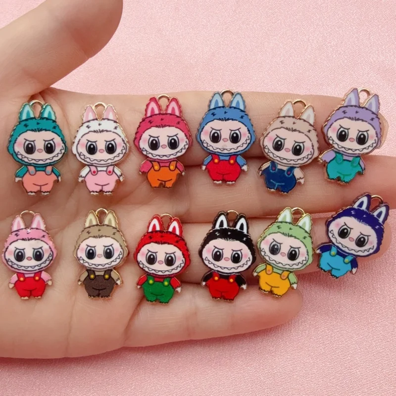 12 Uds. Colgante de animal de dibujos animados impreso de aleación, accesorios para hacer joyería DIY, pendientes, collar, llavero