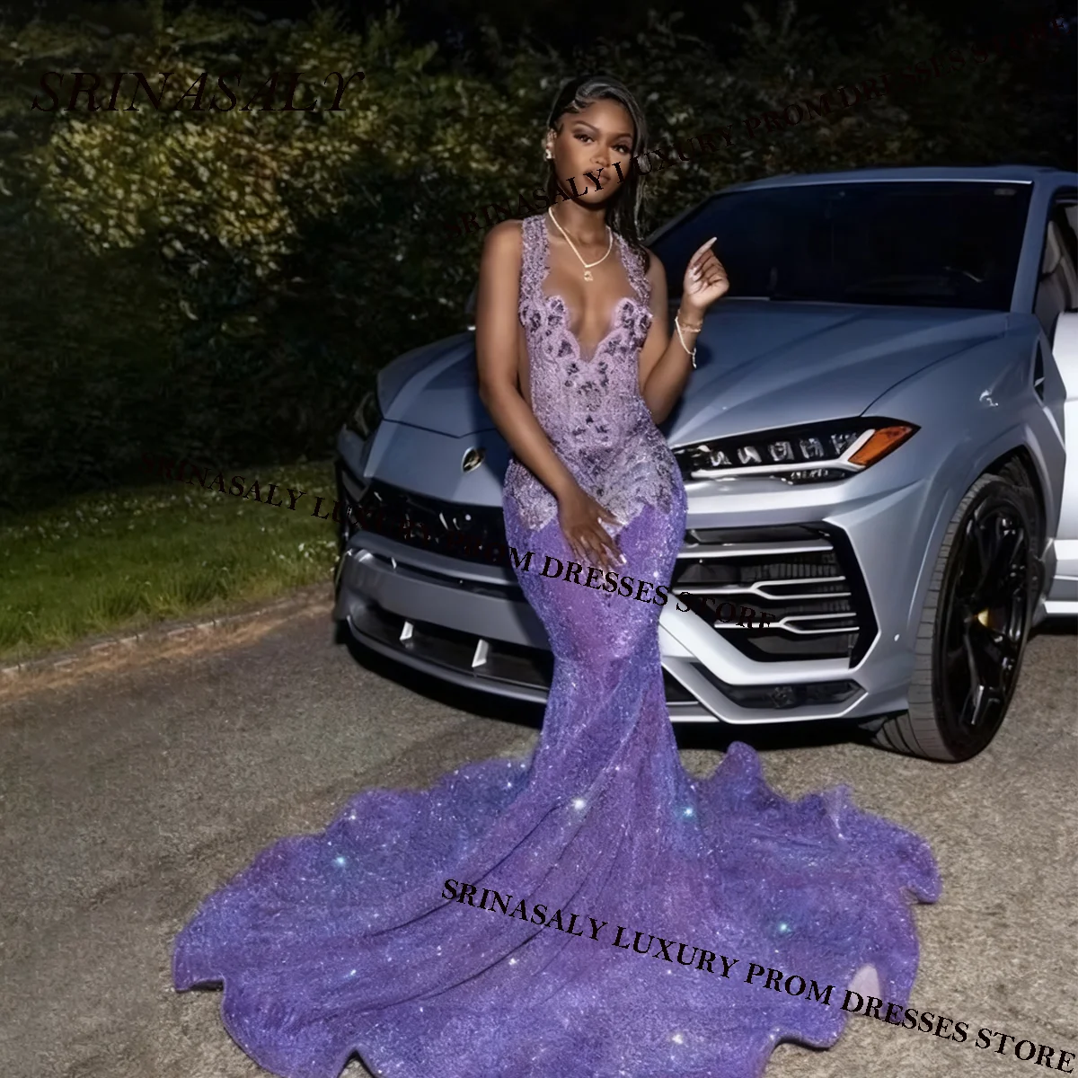 Vestidos de fiesta de sirena con lentejuelas y diamantes brillantes personalizados para niñas negras, vestido de fiesta de noche con borlas de cristal, vestidos largos de fiesta