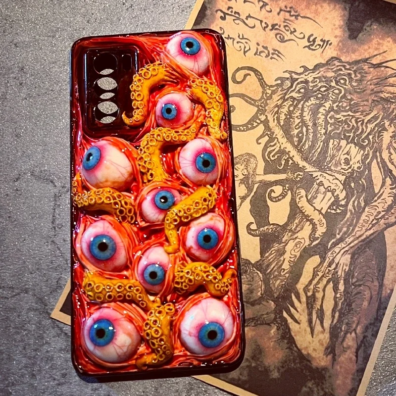 4184 Original 3D Handmade Mobile Phone Case Cthulhu Tentacles Scarlet Eyes Dark Gothic Mobile Phone Case Custom Christmas Gift