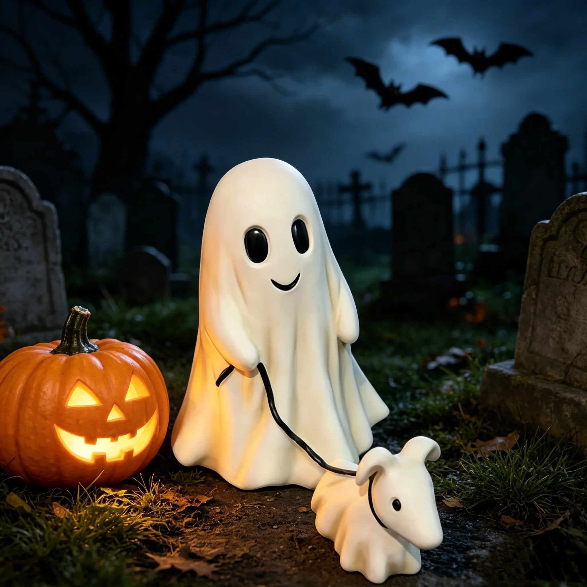 1pc Ghost Walking Dog Resin Figurine Cute Halloween Desktop Statue Creative Ghost Puppy Sculpture Indoor Living Room Bedroom Tabletop Home Decor Holiday Ornament