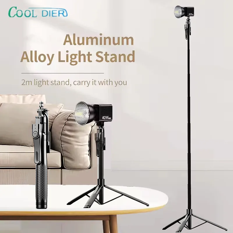 COOL DIER Trípode Untra Long Stick 2.15m 360 °   Cardan de mano retráctil todo en uno con rotación para soporte para teléfono Vlog/Selfie/Video