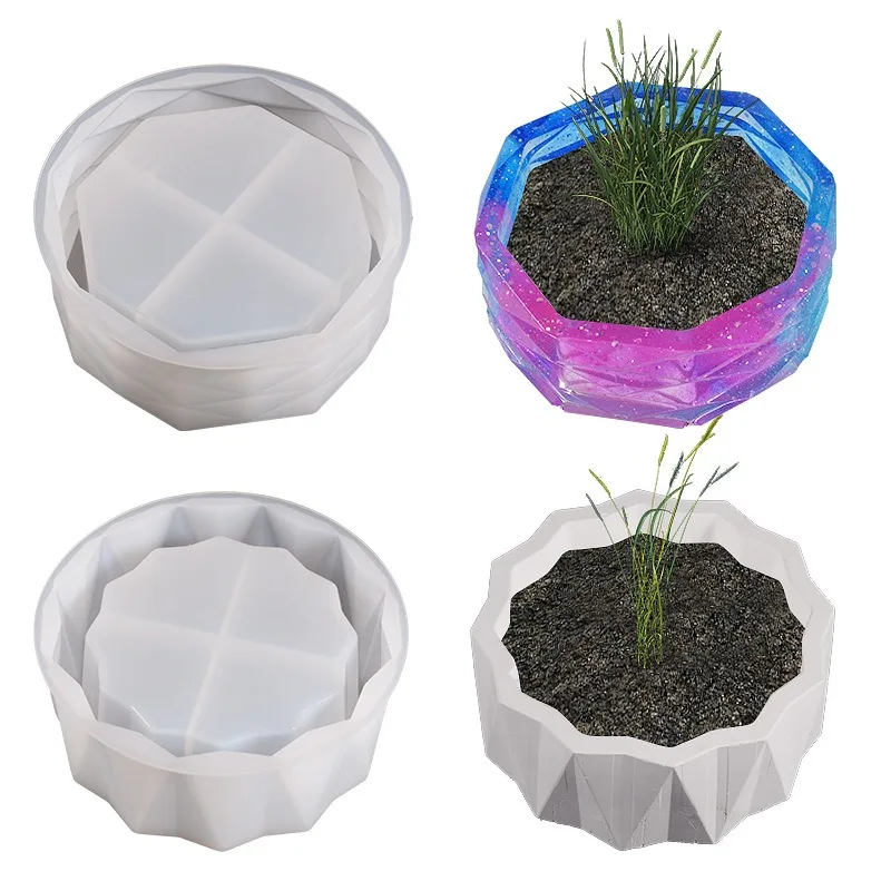 Schneiden Blume Topfpflanze Desktop Ornament Silikon Form DIY Gips Make-Up Pinsel Lagerung Box Kerze Container Harz Form Handwerk