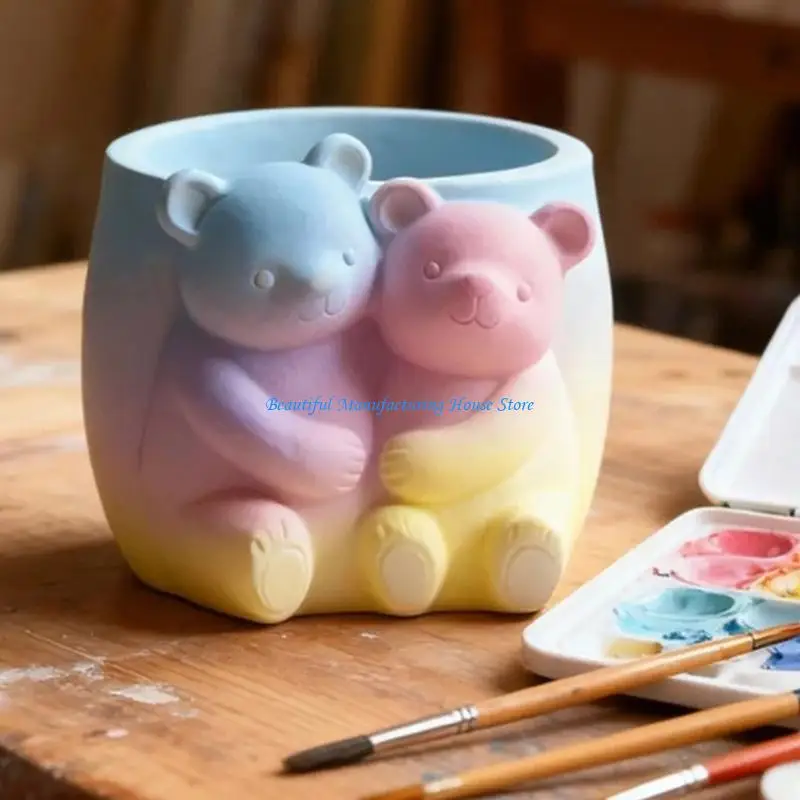 E56A قالب زارع الدب السيليكون المزخرف لسلاسل المفاتيح الحرفية الخرسانية الراتنج