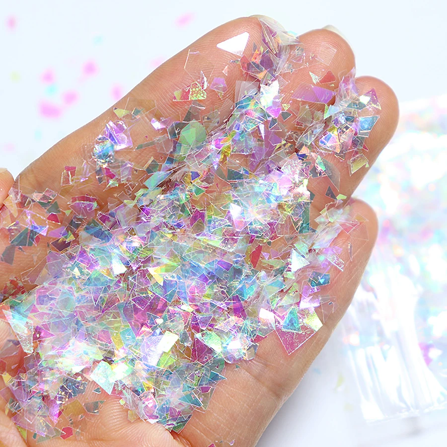 10g de flocos de unhas com efeito sereia, glitter holográfico para arte em unhas, lantejoulas brilhantes para designs de unhas