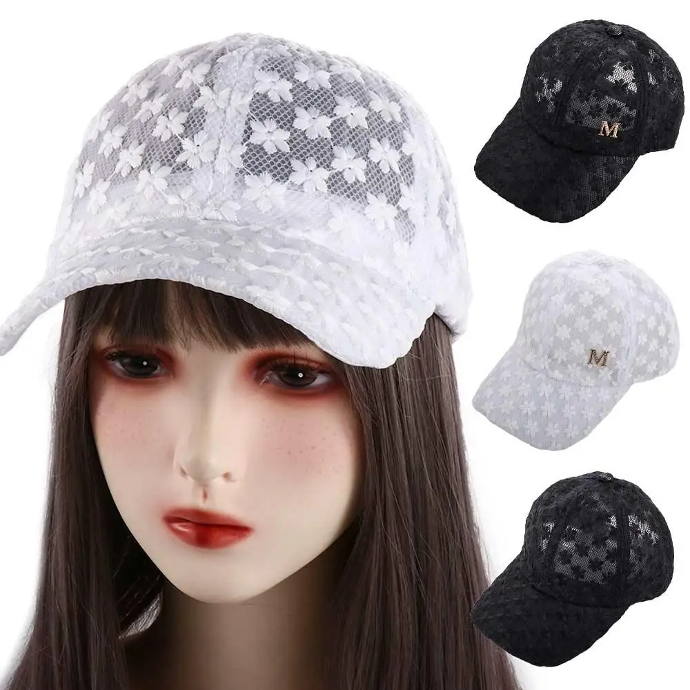 Breathable Adjustable Girls Outdoor Hip Hop Korean Mesh Hat Visors Cap Flower Baseball Cap Lace