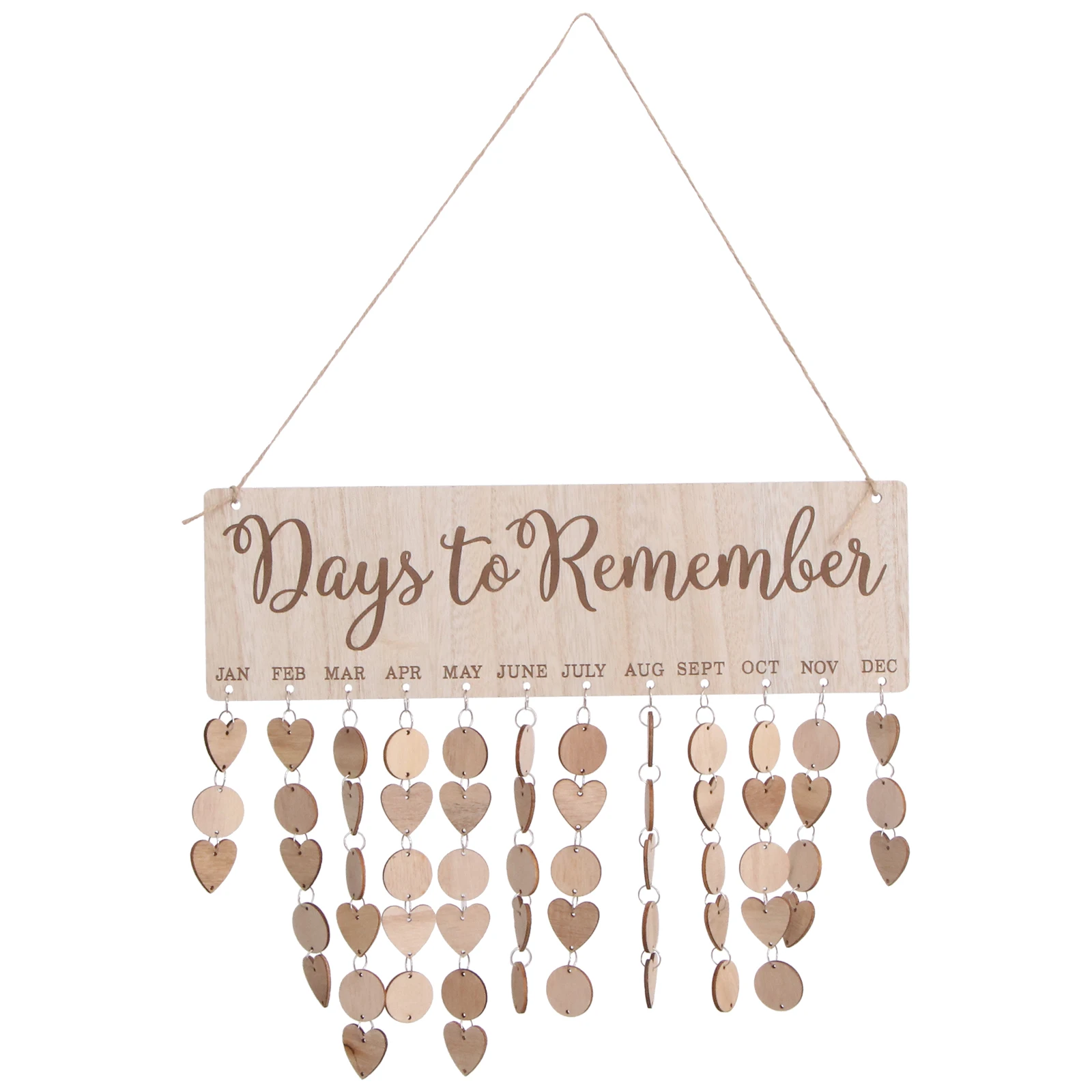 ไม้ Planner Board 50 รอบการ์ดหัวใจ DIY String ประกาศบ้านเครื่องประดับของขวัญวันเกิดแขวนปฏิทินไม้แผ่นเตือน
