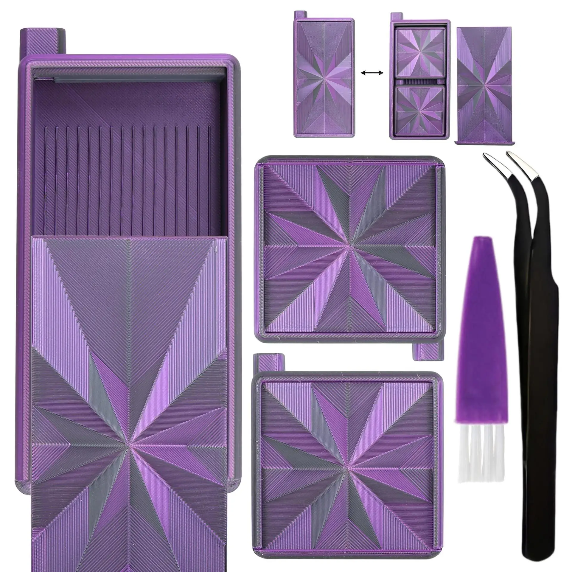 DIY Diamond Painting Storage Tray Tool Accessories, Stackable Diamond Painting Tray, Three-In-One Diamond Setting Tray, with Tweezers and Cleaning Brush, Paintbrush, Diamond Painting Beads and Rhinestone Sorting Tray