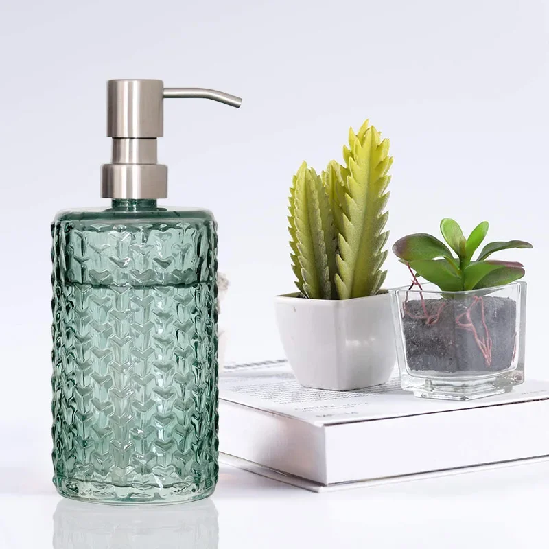 Glass Hand Sanitizer Dispenser Bottle Stainless Steel Press Head Shower Gel Shampoo Press Bottle Bathroom Toilet Home Decoration