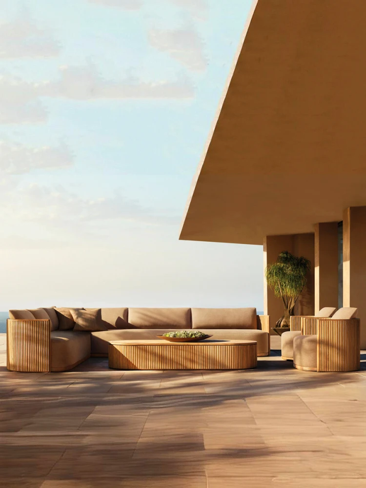 

Outdoor sofa rain and sun protection B & B hotel courtyard garden villa combination open-air balcony high-end teak furniture