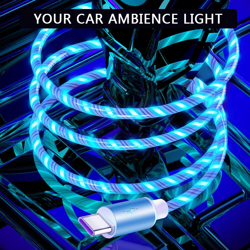 5A RGB Light Type C Cable Micro USB Cable Fast Charging Cord For Iphone Xiaomi Samsung Car Charging Cord USB C Phone Charger