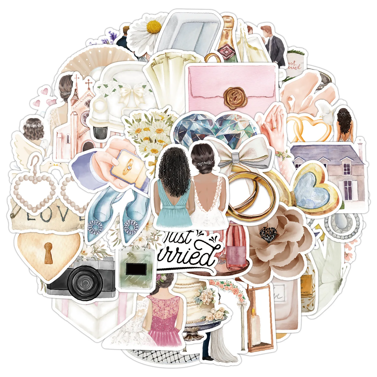 10/25/50pcs Watercolor Wedding Style Graffiti Stickers Aesthetic for DIY Decor Phone Laptop Guitar Scrapbooking Notebook
