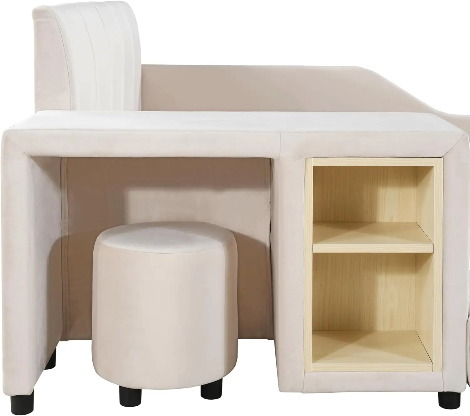 Cama aterrado estofada tamanho completo para mãe e filho, tecido de veludo, cama plataforma do assoalho com mesa de cabeceira e pouco