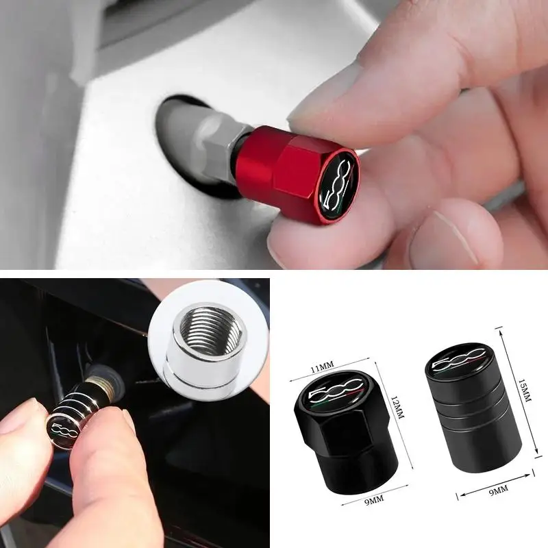 4Pcs Metal Tire Valve Stem Caps Wheel Air Valve Covers For Fiat 500 500X 500L Panda Tipo Car Tyre Dustproof Protection Accessori