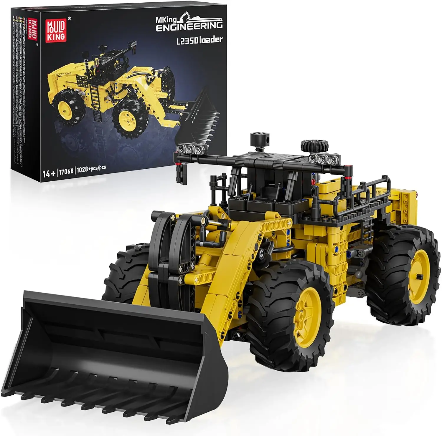 Mould King 17068 Excavator Loader Building Block Kit Toys, Pneumatic System with Pump and Switches, Wheel Loader