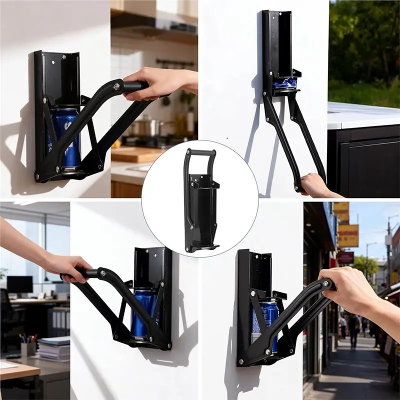 Multi-use Gear Can Crusher,with Ergonomic Handle and Bottle Opener, Mounted Can Crusher for Recycling in Home and Garage, Fits 1