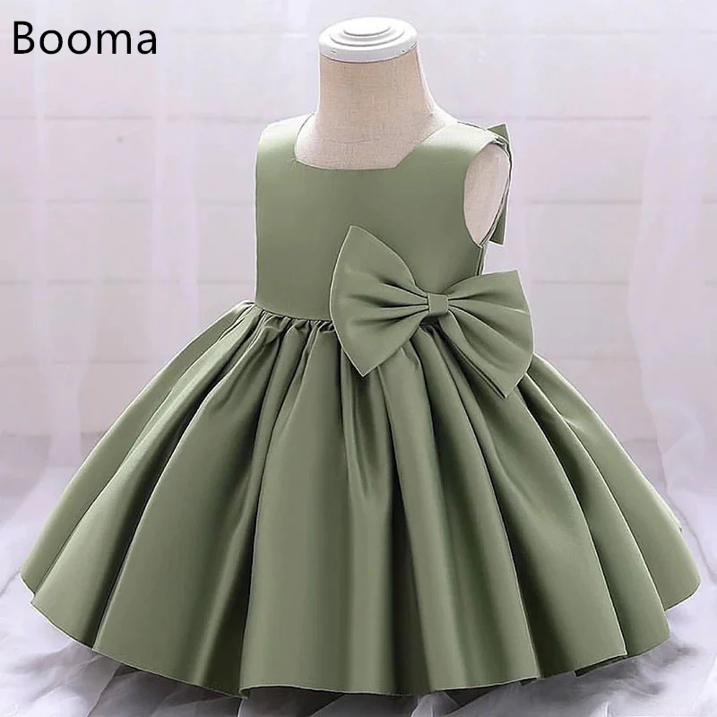 Booma A-Line Flower Girl Dresses Bow Satin Girls Wedding Party Dresses Sleeveless  Ball Gowns Customized