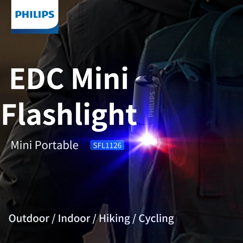 

Philips Mini Portable Flashlight 7 Lighting Modes with Blue Red Signal Light Rechargeable Flashlights for Hiking Self Defense