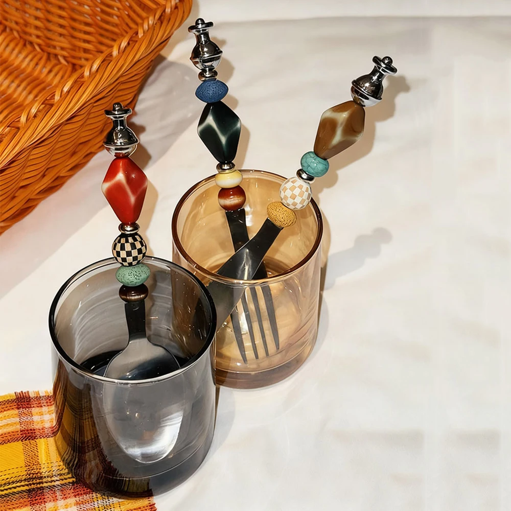 Luxury Dopamine Cutlery Set Retro DIY Colorful Beaded Stainless Steel Cutlery Set Knife Fork Spoon Creative Gift for Friends