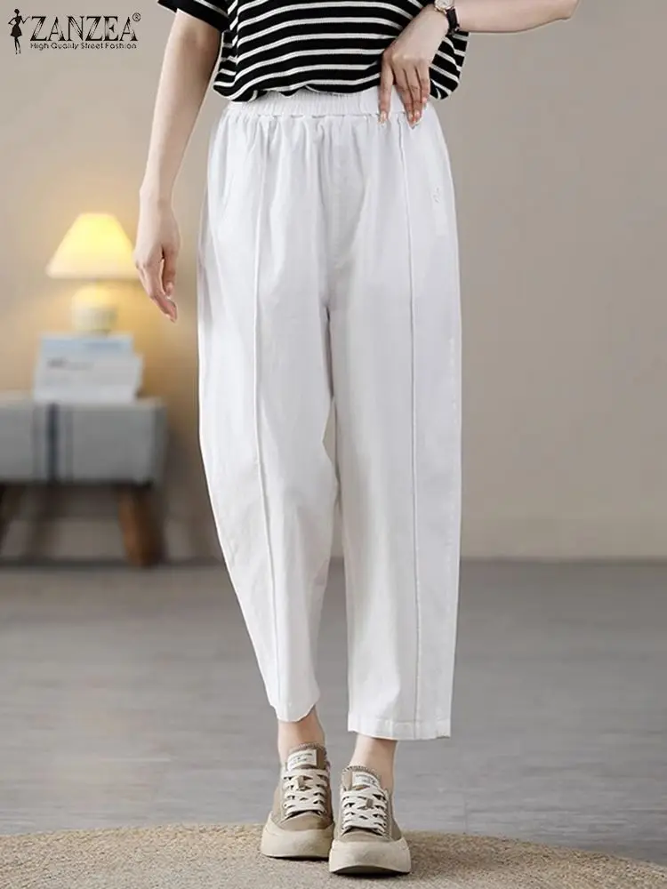 

ZANZEA Work Streetwear Harem Pants Casual Elastic Waist Women Fashion Pantalon Solid Color 2024 Summer Palazzo Straight Trousers