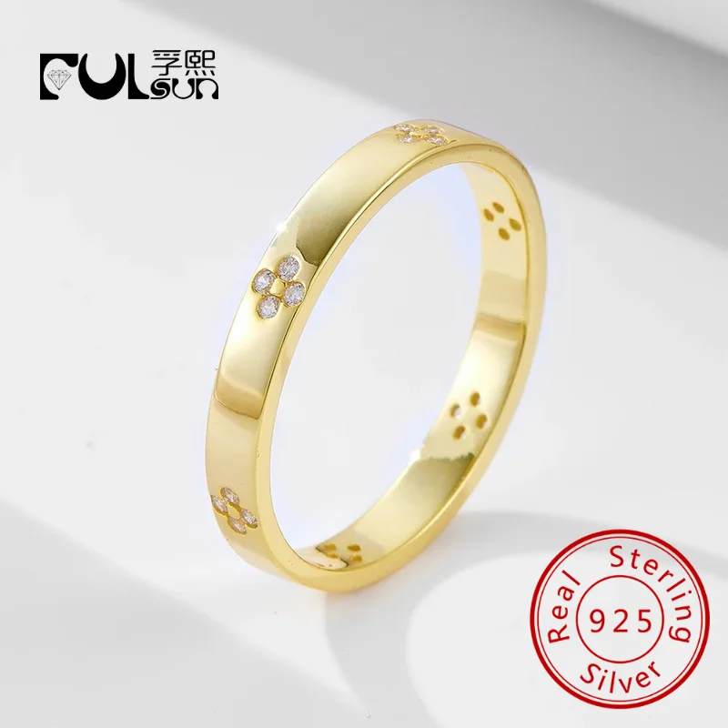 

Latest wholesale 14K Gold Plated silver ring 925 Sterling Jewelry Four Leaf Clover Zircon band rings jewelry women Gifts