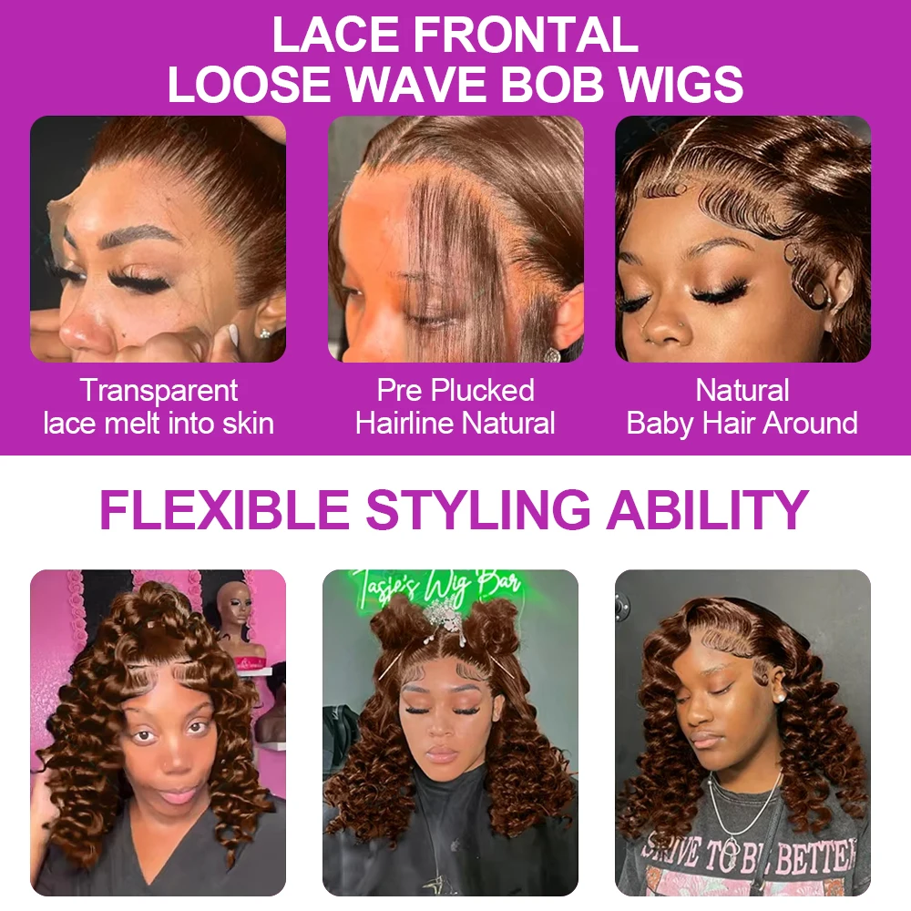 Wig Rambut Manusia Jerry Kinky Curly Cokelat Coklat Tua Tanpa Lem # Wig Frontal Lace HD 13x4 Deep Wave 4 Warna untuk Wanita, Kepadatan 250%