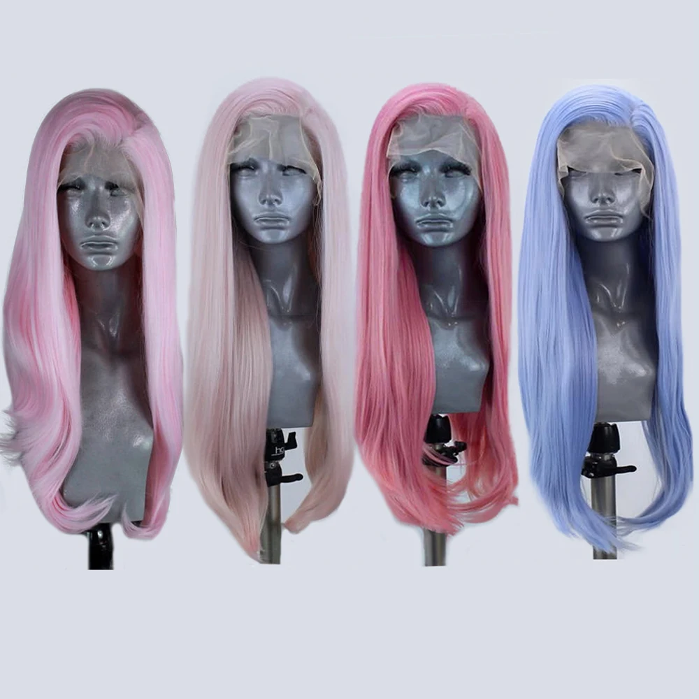 

Light Pink Wig 13x4 Long Natural Straight Synthetic Lace Front Wig for Women Heat Resistant Fiber Hair 5 Colors to Choose