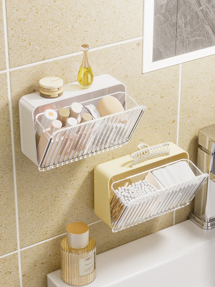 Bathroom Wall-Mounted Storage Box Dustproof Bathroom Organizer for Cotton Swabs Cotton Pads Lipstick Jewelry Storage Shelf