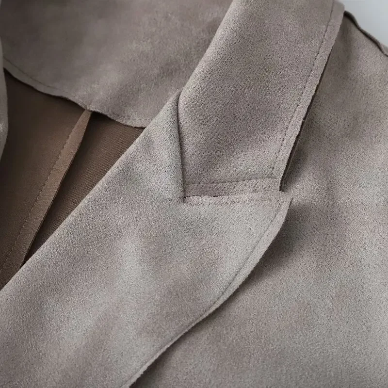 カジュアルスエードテクスチャスーツジャケット女性ボタンファッショナブルな V ネックルーズコートフルスリーブオフィスレディスーツストリートトップス