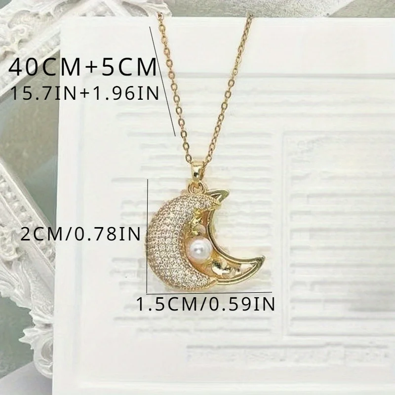 1 Luxury Fashion Double Moon Imitation Pearl Openable Pendant Necklace for Women