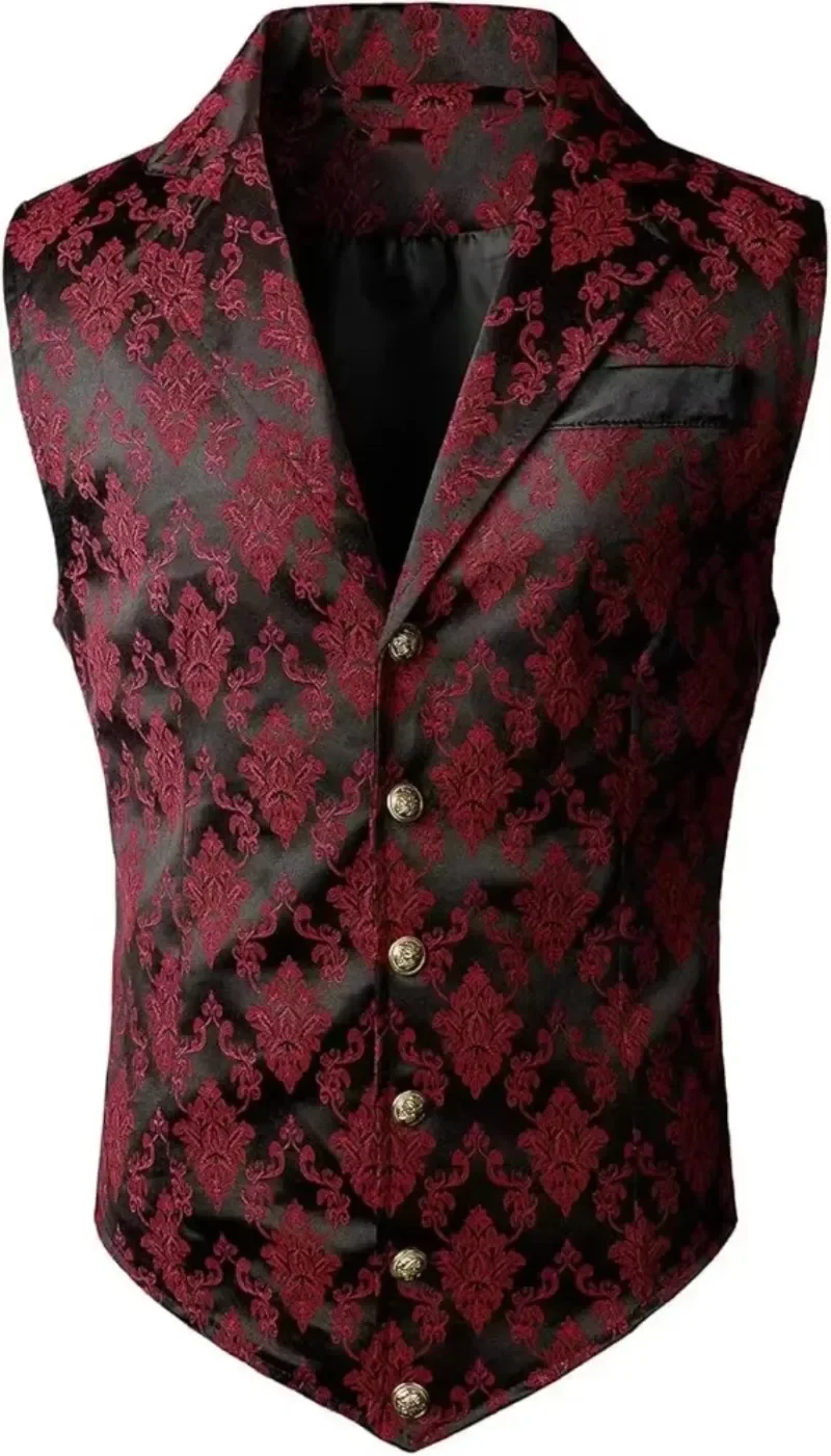 Herrenweste im viktorianischen Stil mit Blumenmuster, Revers, einreihiger Knopfleiste, ärmellos, für Hochzeiten, Bankette, Partys, formelle Anlässe – Detail 4