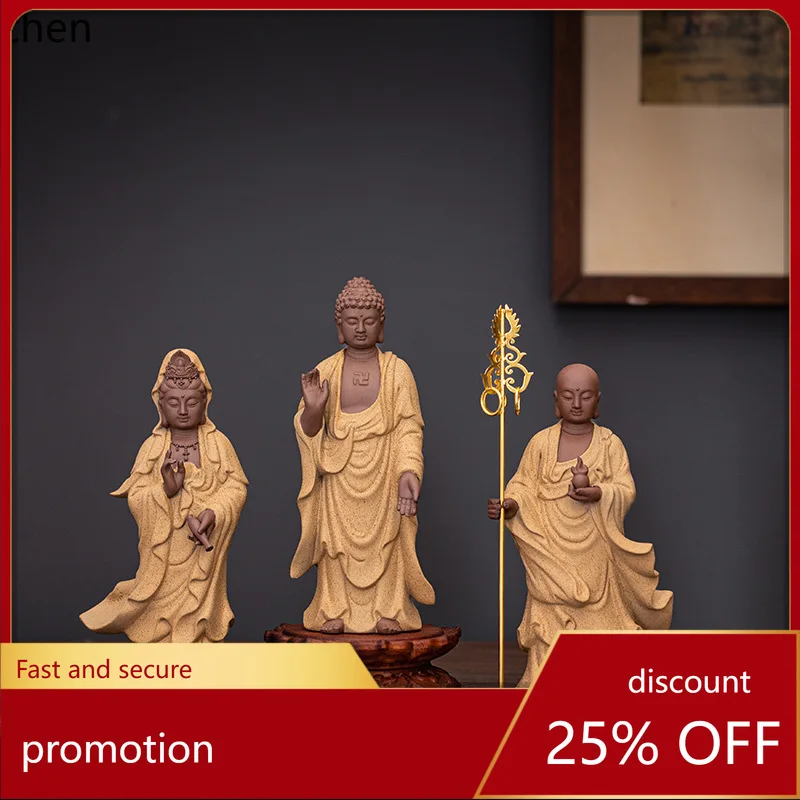 Cz1 three saints shakyamuni buddha statue guanyin ksitigarbha bodhisattva worship living room desktop ceramic crafts ornaments