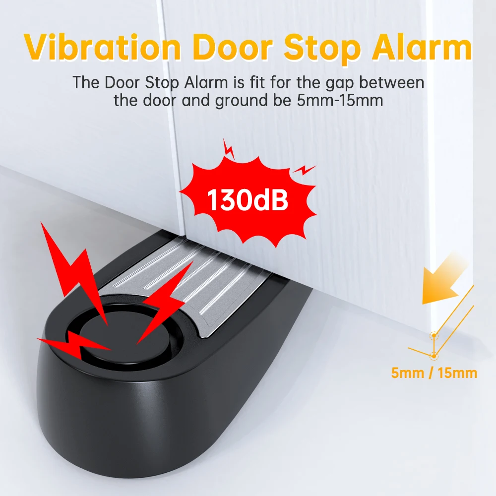 WSDCAM Portable Mini Alarm 130dB Vibration Doorstop Alarm Door Stopper Alarm Security System For Traveling Hotel Home