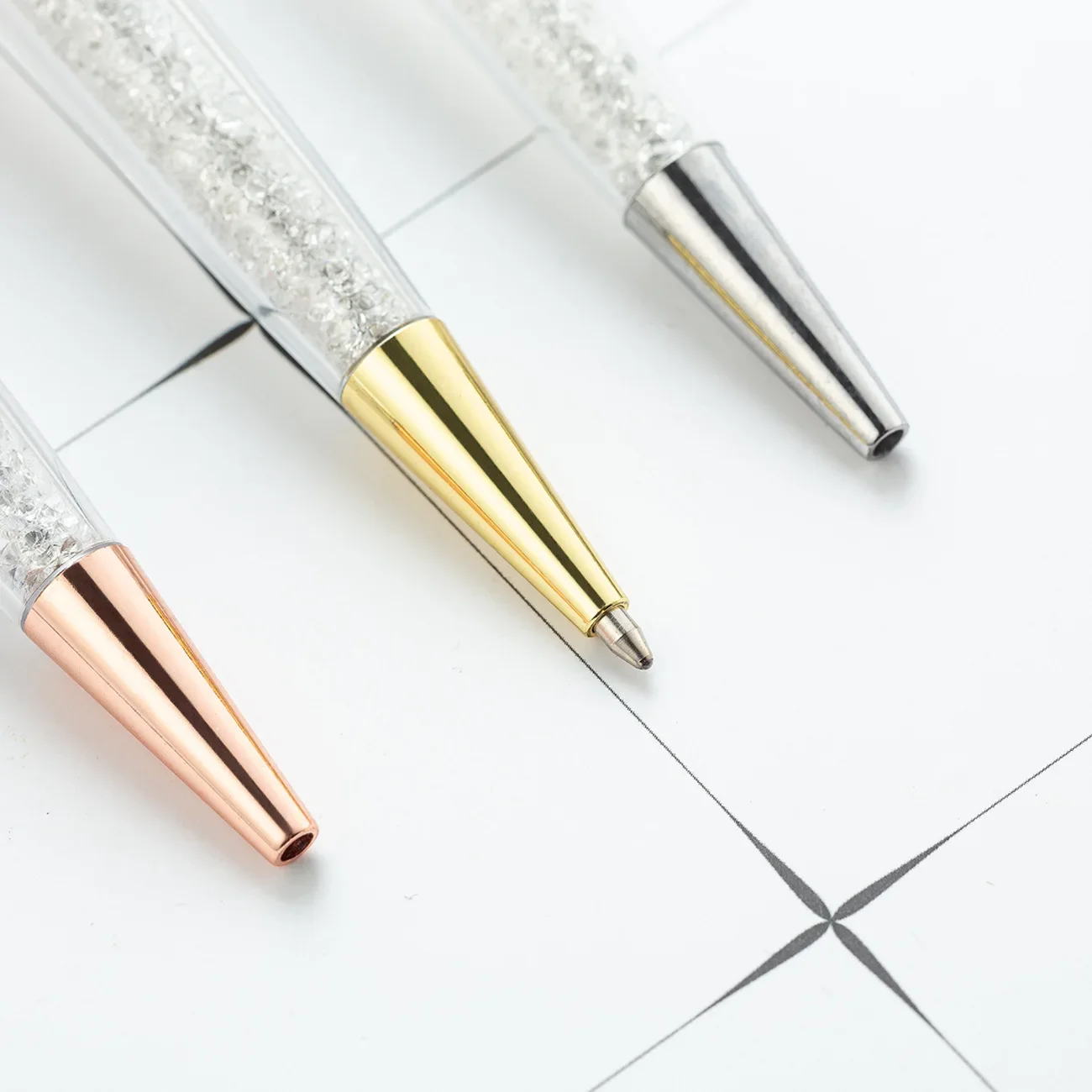 12PCS Flat Head Metal Ballpoint Pen Crystal Diamond Ballpoint Pens Electroplated Rose Gold Advertising Pen Stationery B