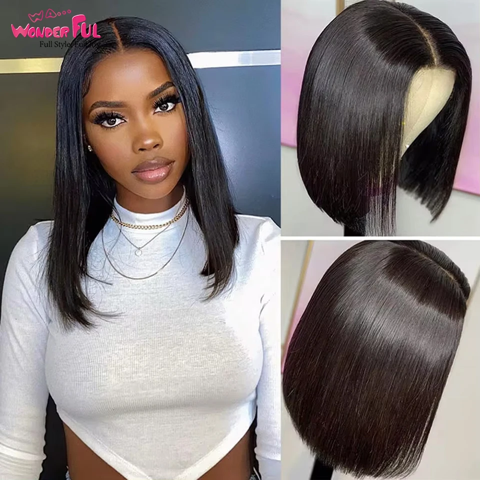 

Black Wonderful Brazilian Remy Hair Lace Front Wigs 1B# Straight Human Hair Short Bob Wigs Lace Front Wig Natural For Women