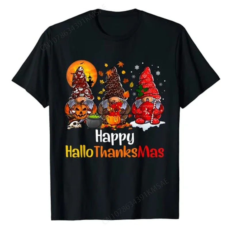 Happy Hallothanksmas Gnomes Halloween Thanksgiving Christmas T-Shirt Aesthetic Clothes Holiday Cute Graphic Tee Tops Gift