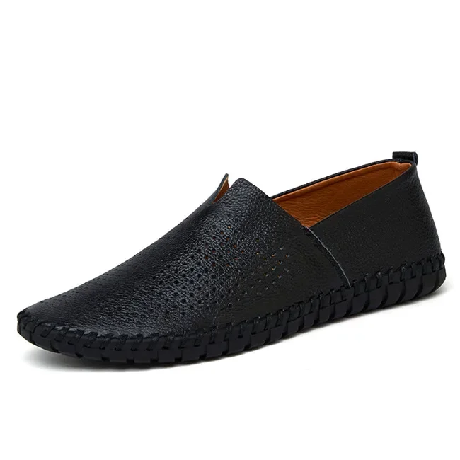 Mocassins masculinos de couro de vaca genuíno, mocassins artesanais, deslizamento azul macio, sapato de barco masculino, na moda, plus size 38-48