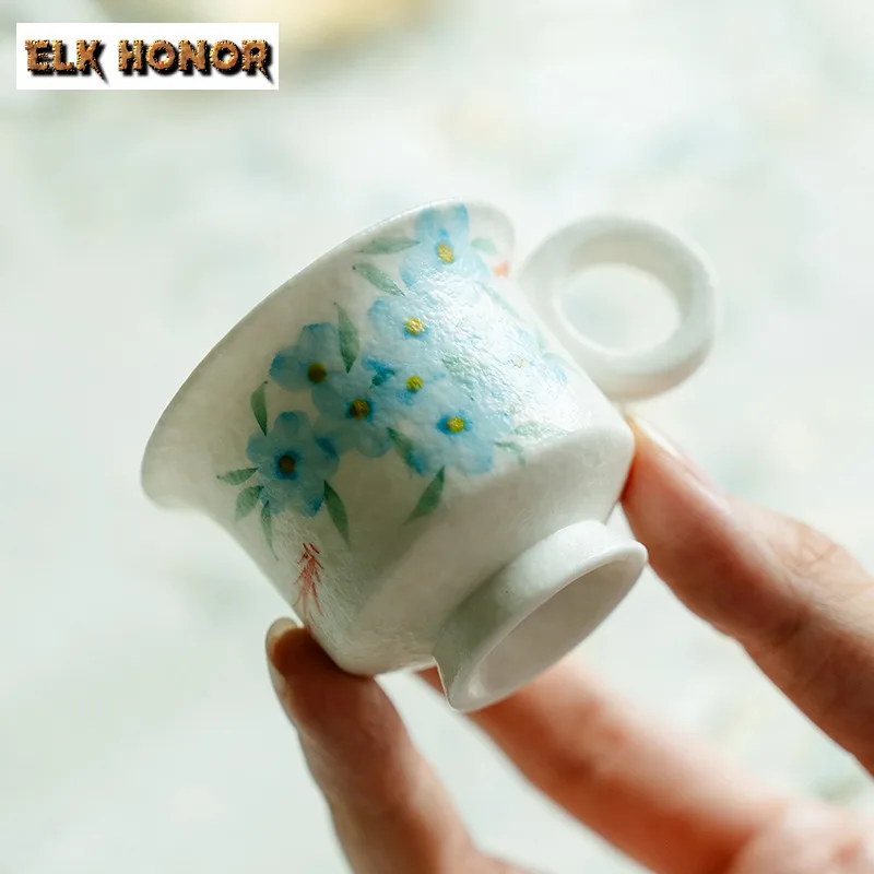 

40ml Hand-painted Blue Star Flower High Foot Teacup Zen Tea Bowl Cup For Tea Tea-tasting Smelling Cup Chazhan Master Cups Teaset