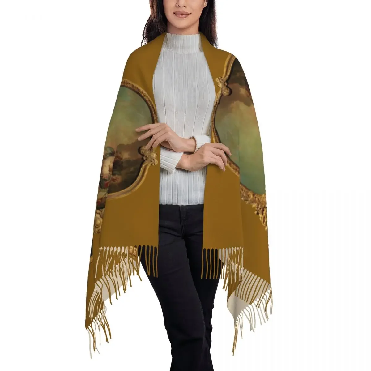 Allegory Of Autumn Tassel Scarf Women Soft Boucher Rococo Renaissance Shawl Wrap Lady Winter Scarves