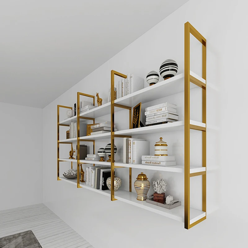 

Nordic gold bookshelf, multi-layer storage rack on the living room wall, nail salon wall hanging, cosmetics display rack