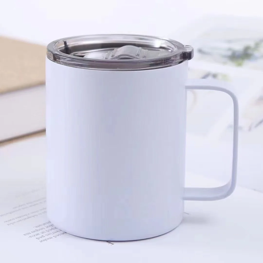 50pcs Travel Blank Stainless Steel Coffee Mug 12oz White Blanks Sublimation Water Tumbler With Handle