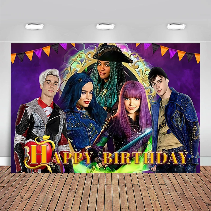 

Purple Descendants Backdrop for Birthday Party Decorations Background for Party Cake Table Decorations Descendants Theme Banner