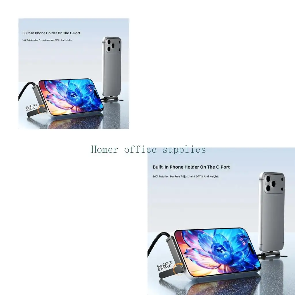 K43B High Resolution USB C Cable with Phone Stand, 2M Video Cord for Mirror Viewing, Added Screen Tasks, Monitor Use, and Home