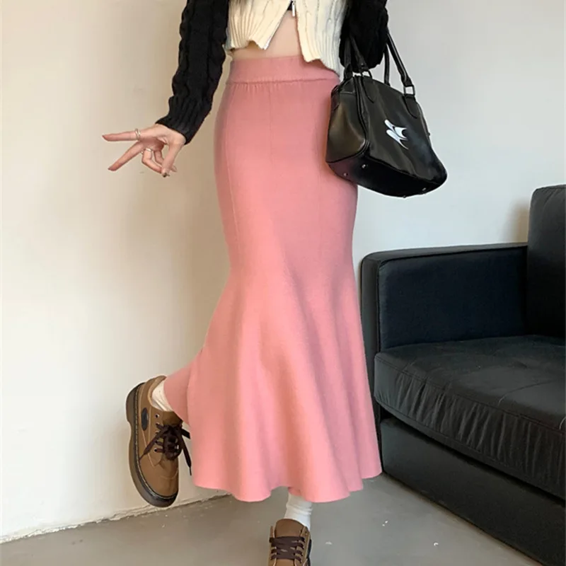 

Fashion Temperament Slimming Fishtail Skirt Female Autumn and Winter 2024 New High-waisted Wrap Hip Knitted Skirt Female LJ314