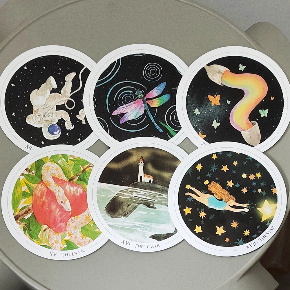 Gentle Universe Tarot Deck 78 Pcs Round Circular Tarot Cards Watercolor Art Witchcraft in Rigid Box, Double-embossed 8.8*8.8cm