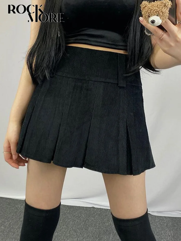 Rockmore Solid color Corduroy Mini Women'S Pleated Skirt High Waist Casual Harajuku Korean Y2K Vintage Short Skirts Preppy Style