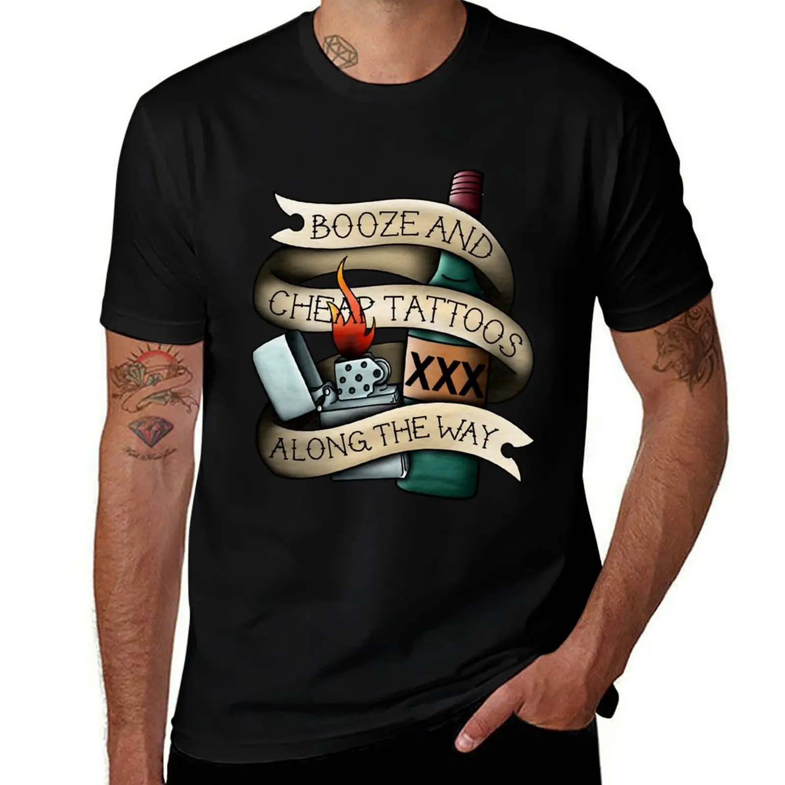 

Booze _amp_ Cheap Tattoos T-Shirt Casual Everyday Wear T-Shirt