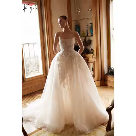 Kyoto Customized White Tulle Straple Wedding Dress Sleeveless Court Train vestidos de noiva Elegant A-Line Evening Dress 2026