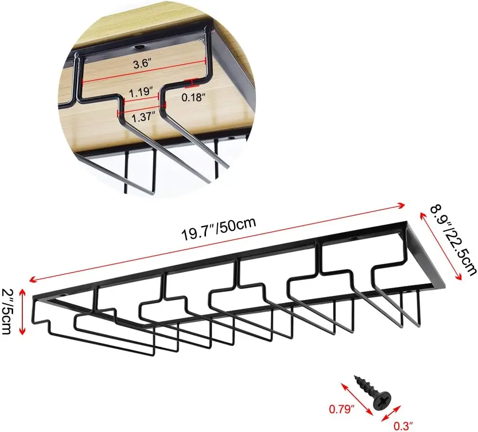 Under Cabinet Stemware Rack, 5-Row Wire Wine Glass Holder for Kitchen Bar Storage (Black, 2 Pack)