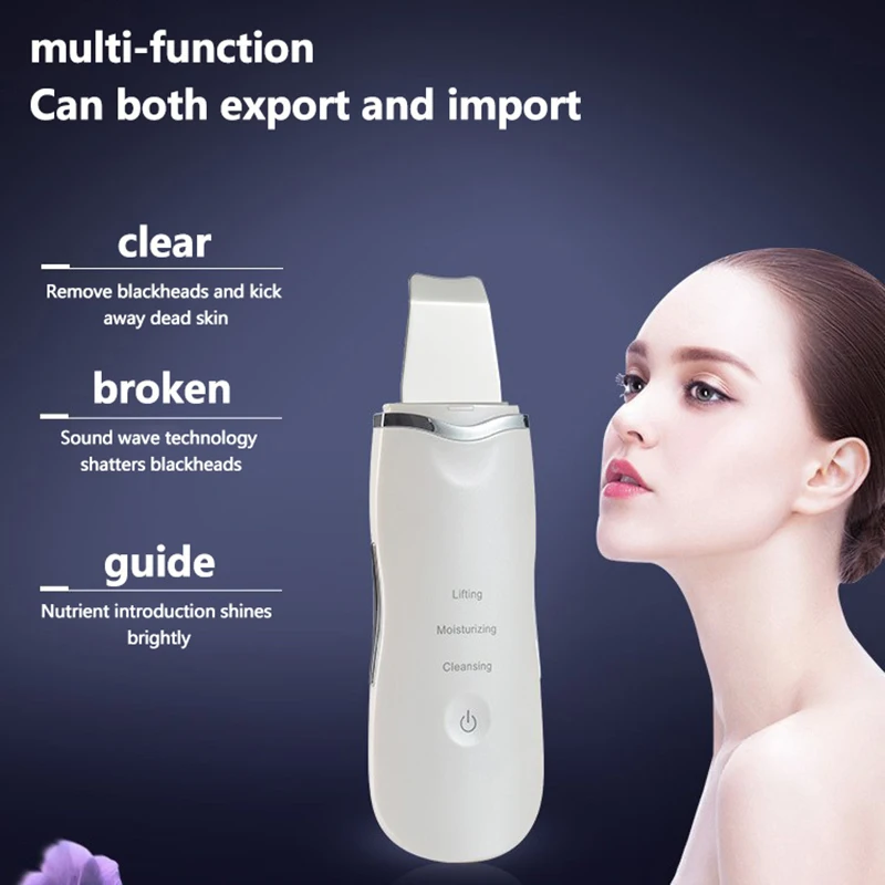 Ultrasonic Skin Scrubber การสั่นสะเทือน Face Spatula Blackhead Remover พลั่วทําความสะอาด Cavitation Peeling Facial Lifting Skin Care เครื่องมือ